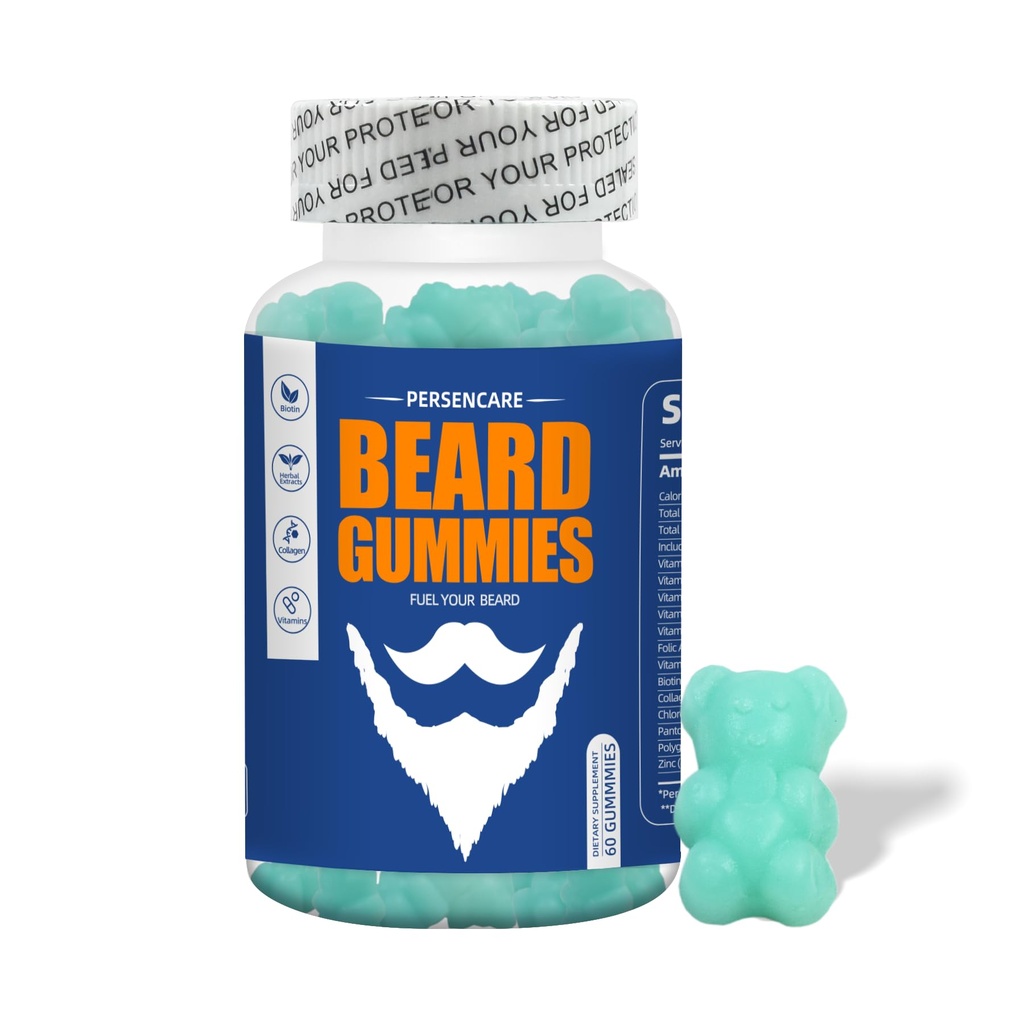 Gummy Big Beard Creștere pentru bărbați, 60 Gume aromate de afine, cu 10K MCG Biotin B12 Colagen și Elite Barbă de păr Grooming Nutrients & Vitamine, să crească mai puternic, mai lung, mai gros și mai plin barbă