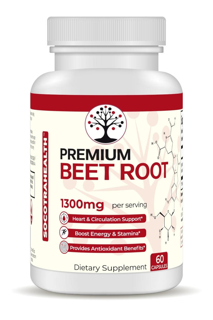 Capsulele rădăcină de sfeclă - pulbere organică de sfeclă premium - Suplimentul oxid de azot - heart Health, Circulation and Stamina Support - Non-GMO - 60 capsule Vegane