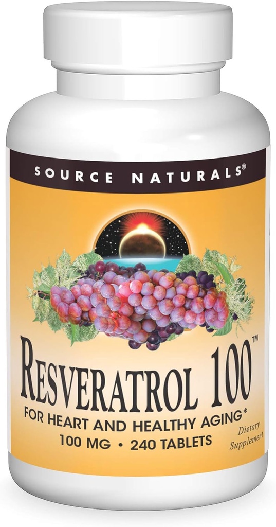Sursa Naturals Resveratrol 100, pentru inima si imbatranire sanatoasa * -100mg 240 comprimate