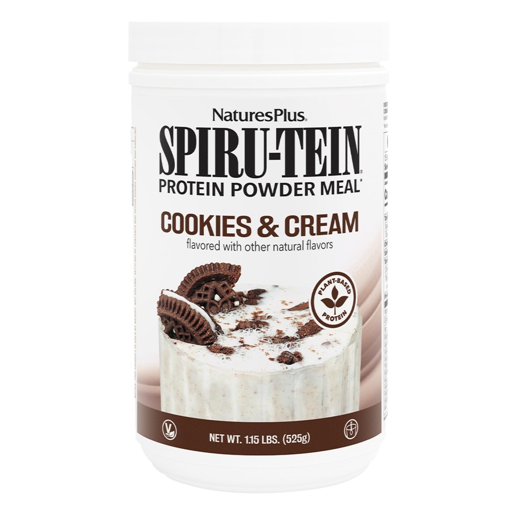 NaturesPlus SPIRU-TEIN Shake - cookie-uri si frisca - 1.15 lbs, Spirulina Pulbere de proteine - Inlocuirea mesei pe baza de plante, vitamine si minerale pentru energie - vegetariana - 15 Serviri