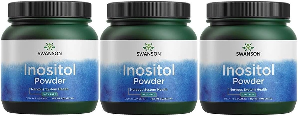 Swanson 100% Pure Inositol Powder - Suplimentul Natural Promovarea Focus & Relaxare - Nervi & Suport Cellular - (8oz) 3 Pachet