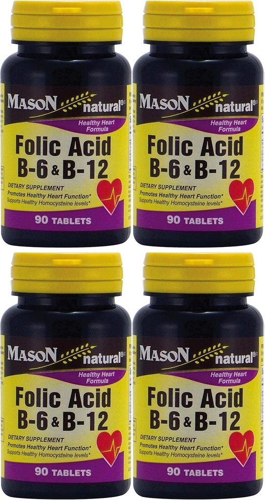 Mason Vitamine Acid folic B-6 & B12 Heart Health Formula 90 comprimate per flacon ambalaj de 4 360 comprimate