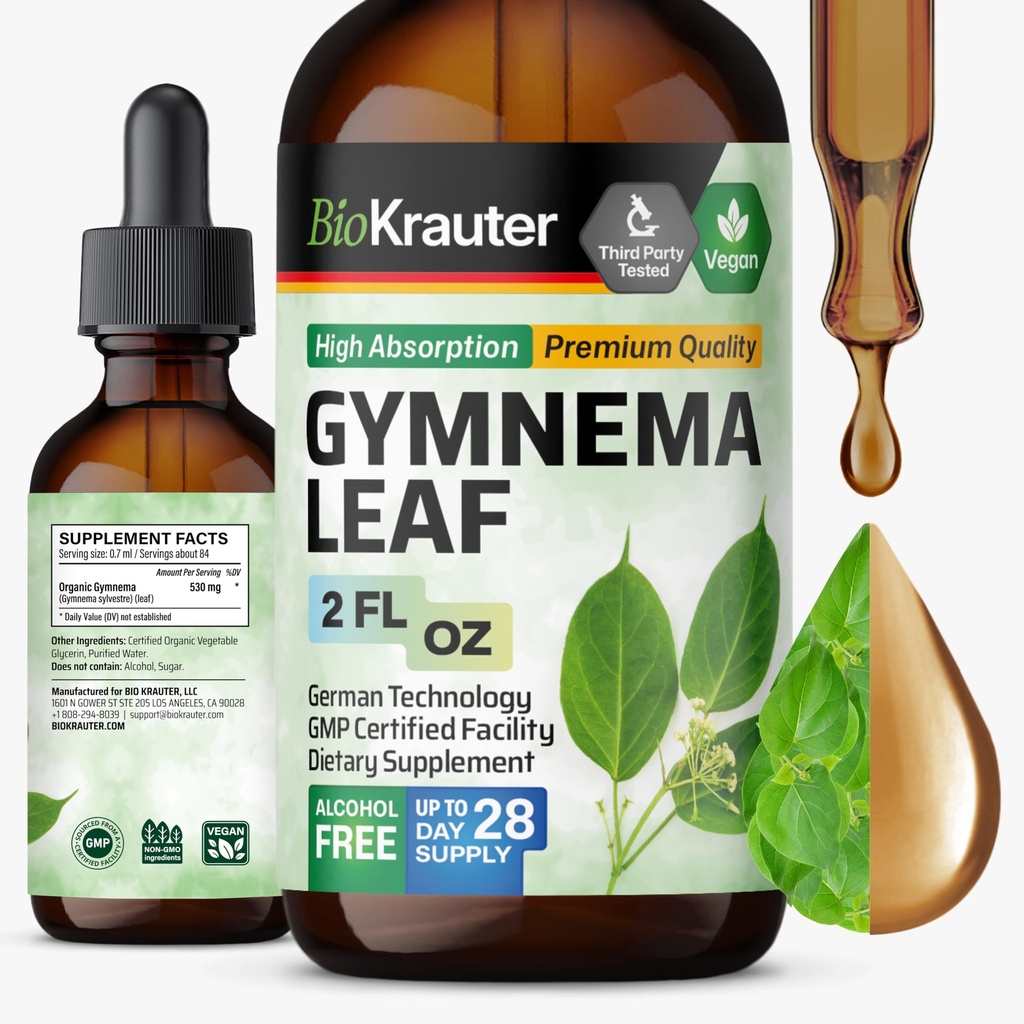 BIO KRAUTER Gymnema Sylvestre Extract picături - alcool și zahăr gratuit - Vegan Gymnema Leaf extract 2 Fl.Oz.