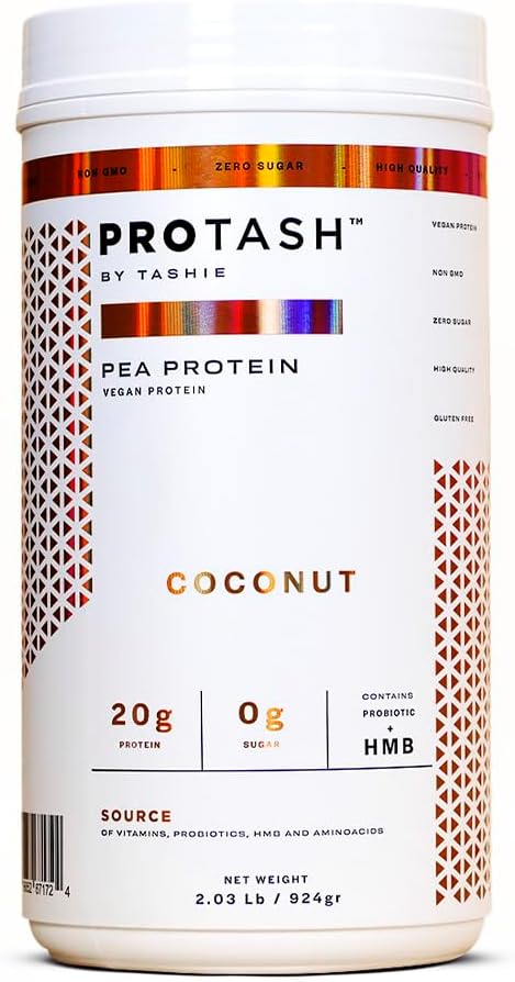 Praf de proteine Vegan de TASHIE - Organic Plant Pe bază de praf de proteine cu BCAA, HMB & Probiotice, Zero Zahăr, Non-GMO, Gluten gratuit, NSF Certified, 28 Serviri - Pulbere de proteine de cocos