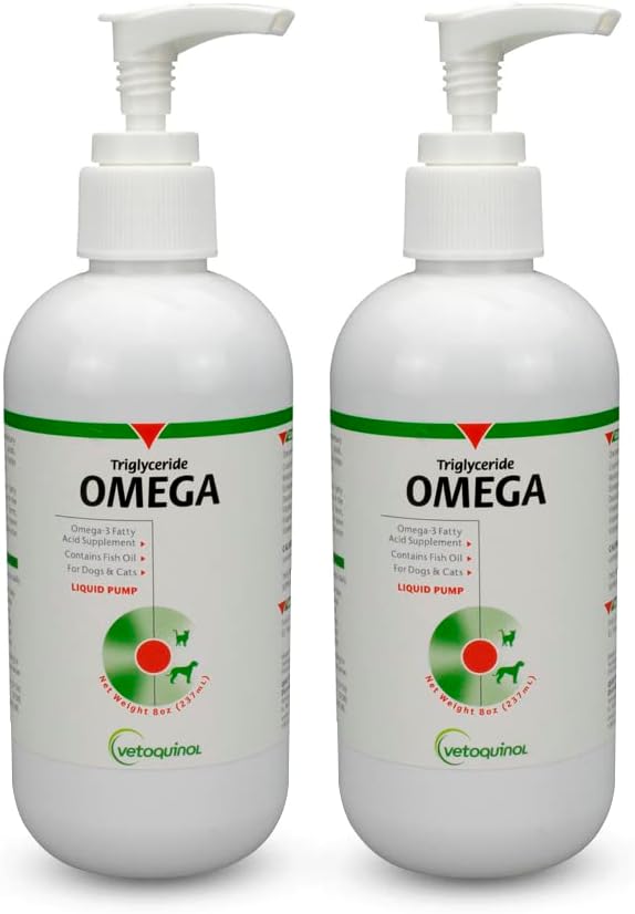 Vetochinol Trigliceride Lichid Omega 3 Supliment pentru câini și pisici, lichid de pește supliment ulei w/EPA și DHA, Promovează piele, haina, comun, și sănătatea imună, Omega 3 ulei de pește pentru câini și pisici, 8oz, 2 ambalaj