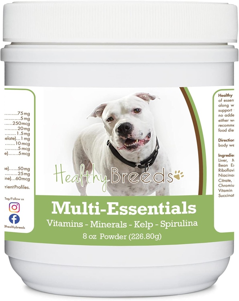 Rase sănătoase Pit Bull, alb, multi-Essentials pulbere pentru câini - un supliment ideal de vitamine, minerale si antioxidanti pentru cainele tau - 8 oz