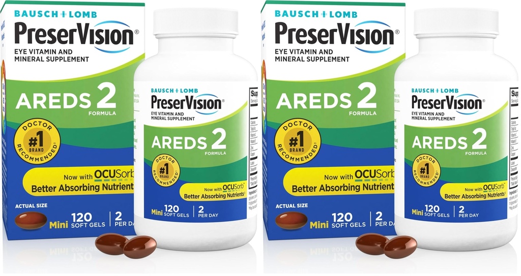 PreserVision AREDS 2 Eye Vitamina si Suplimentul mineral, contine luteina, vitamina C, zeaxantină, zinc & vitamina E, 120 Softgels (Packing May Vary) (Pachet de 2)