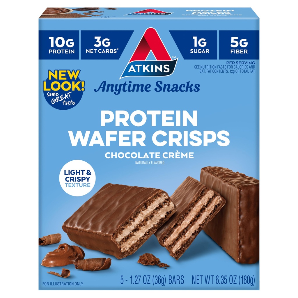 Atkins Ciocolata Creme Proteine Wafer Crips, Proteine Desert, 4g Net Carb, 1g Zahăr, High in Fiber, Keto Friendly, 5 Conte