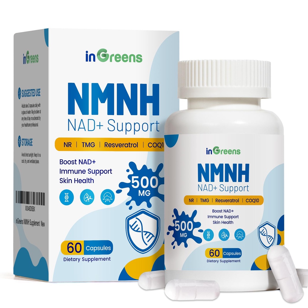 500 mg NMNH, NMN Supliment Alternative cu NR, TMG, Resveratrol, COQ10, Suplimentul NAD, Anti-Îmbătrânire, Energie, Boost NAD+ Nivele, 60 capsule
