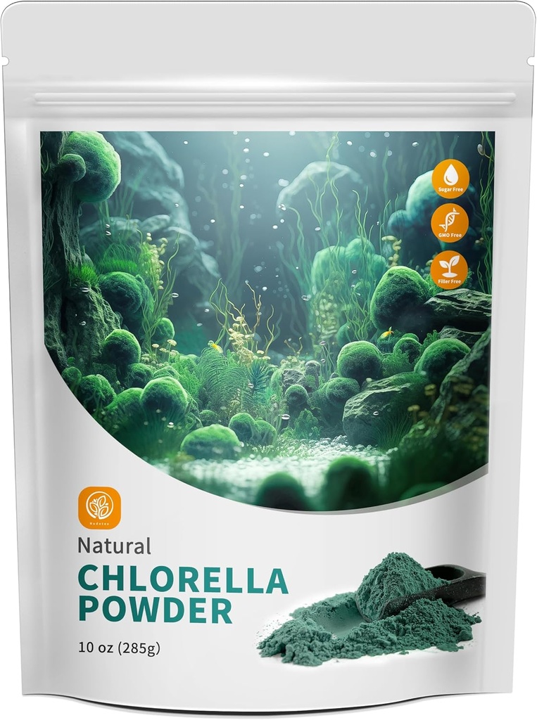 Chlorella Powder Natural cu 10 oz - Pudră de clorofilă, Sprijină Sistemul imunitar și funcția hepatică, Păstrați Tineret, Vegan, Bogat în proteine Vegan și vitamine.