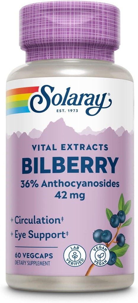 SOLARAY Extract de Berry Berry 42 mg, Eye Health & Circulation Support, cu 36% Anthcianosides, Vegan, 60 VegCaps
