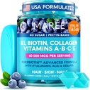 MARE Vitamina B1 Tiamină & B7 Gume de biotină - A E D C Vitamine Complex cu Keratina, Colagen, Acid hialuronic și pantonic pentru piele, unghii și păr
