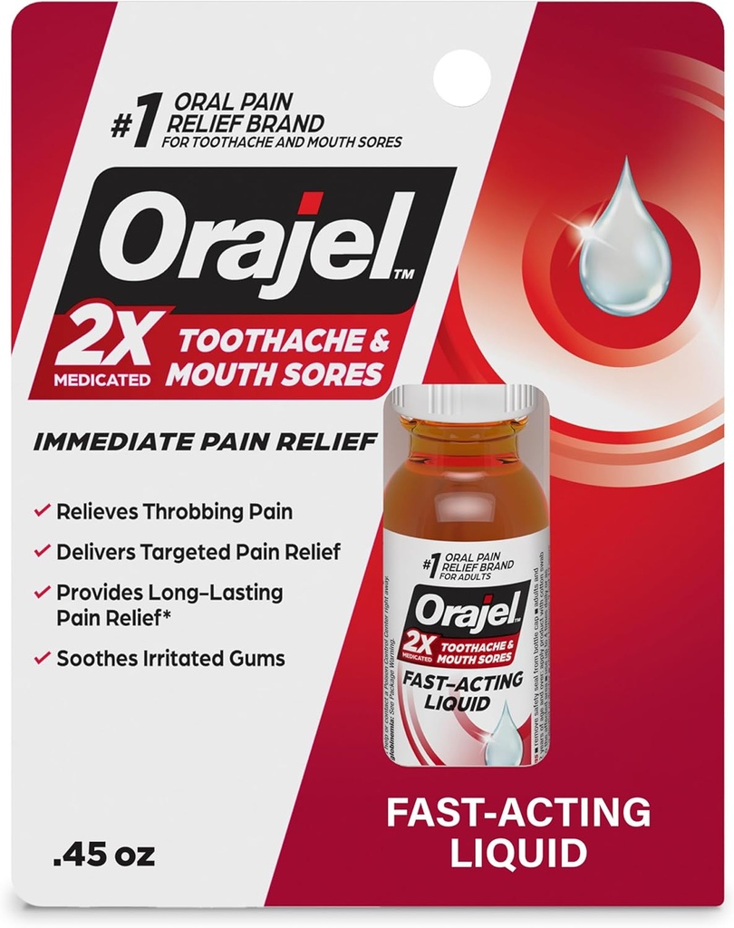 Orajel 2X Medicted Toothache & Mouth Sores Liquid, 0,45 fl oz