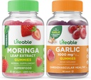 Moringa Leaf viu + Usturoi 1000mg, Gummies Bundle - mare Tasting, Supliment de vitamine, Gluten gratuit, OMG gratuit, Gummy masticabile