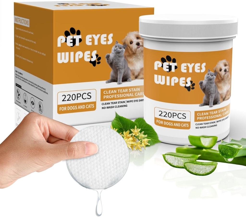 Senlong Eyes Wipes pentru câini - Îndepărtați Gently Tear Stain - curățător ochi câine, Eye Debris, Descărcare, Secretii Mucus - șervețele ochi câine pete lacrimogene - șervețele ochi câine și pisică - 220 buc, alb