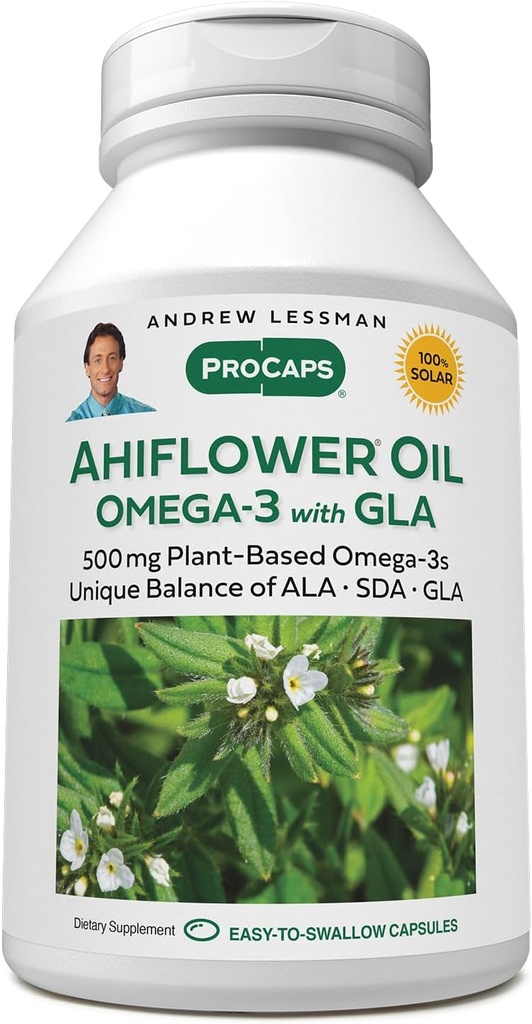 ANDREW LESHMAN Ahiflower Omega-3 cu GLA - 60 Softgels - Sursa unica si echilibrata de Omega-3 acizi grasi. Nu are probleme cu stomacul, contaminante sau mercur. Uşor de înghiţit