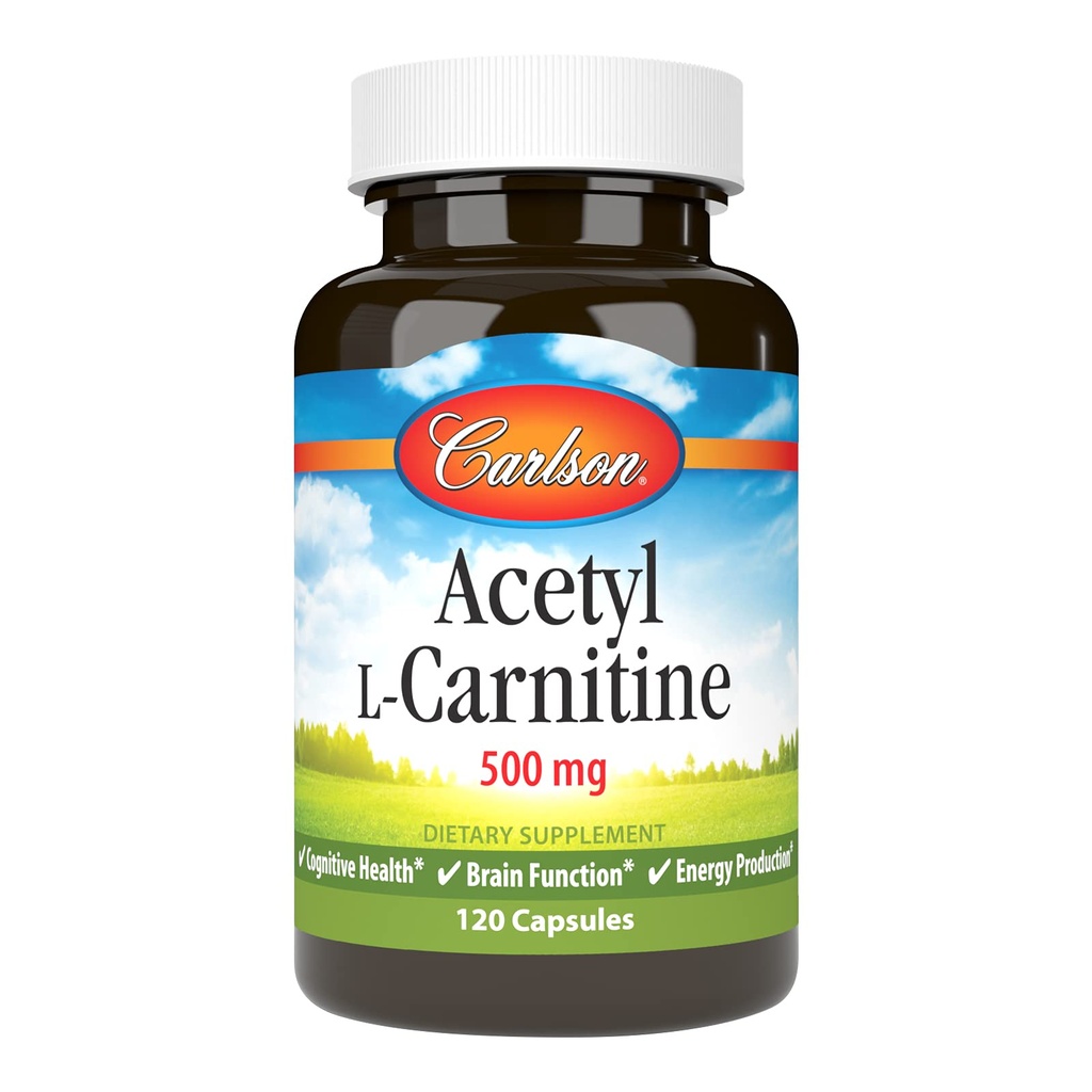 Carlson - Acetil L-Carnitina, 500 mg, Cognitive Health, Brain Function & Energy Production, 120 Capsule