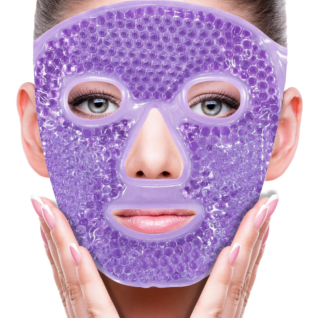ZNÖCUETÖD Face Eye Mask Ice Pack pentru reducerea puffiness, Bags under Eyes, Puffy Dark Circles, Migraine,Hot/Cold Pack cu moale Plush Backing (Purple #22)
