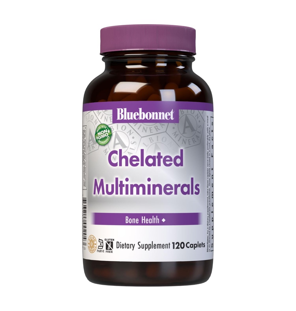 Bluebonnet Nutrition High Potence Multiminerals, Albion Minerale Chelated, Soy-Free, Gluten-GMO, Kosher Certified, Dairy-Free, 120 Caplete, 40 Serviri