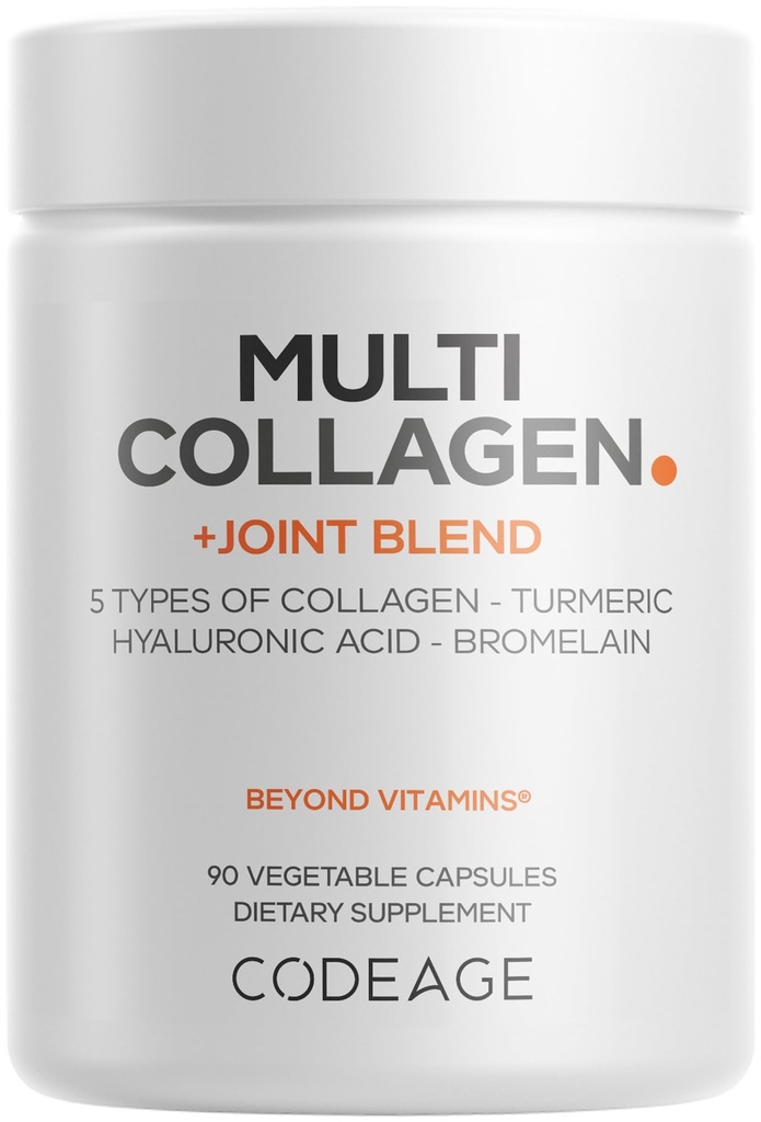 Codaj Multi Colagen Proteine + supliment mixt Blend, Acid hialuronic, Bromelain, Turmeric, Ghimbir, Boswellia, Astaxanthin - Hidrolyzed bovine Colagen - 5 tipuri Colagen - Non-GMO - 90 capsule
