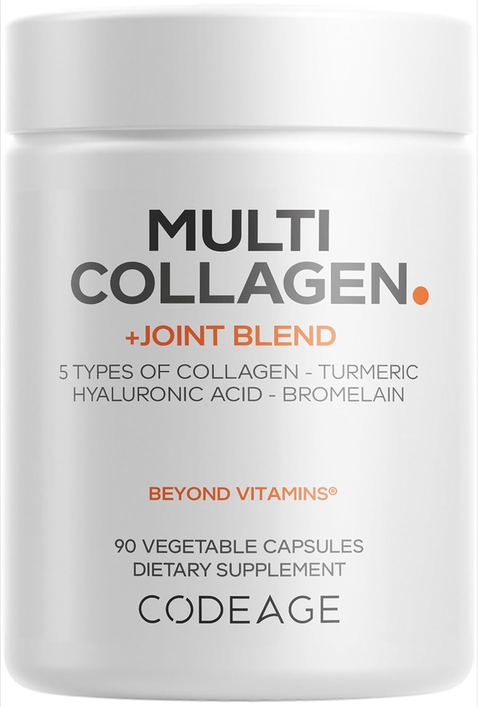 Codaj Multi Colagen Proteine + supliment mixt Blend, Acid hialuronic, Bromelain, Turmeric, Ghimbir, Boswellia, Astaxanthin - Hidrolyzed bovine Colagen - 5 tipuri Colagen - Non-GMO - 90 capsule