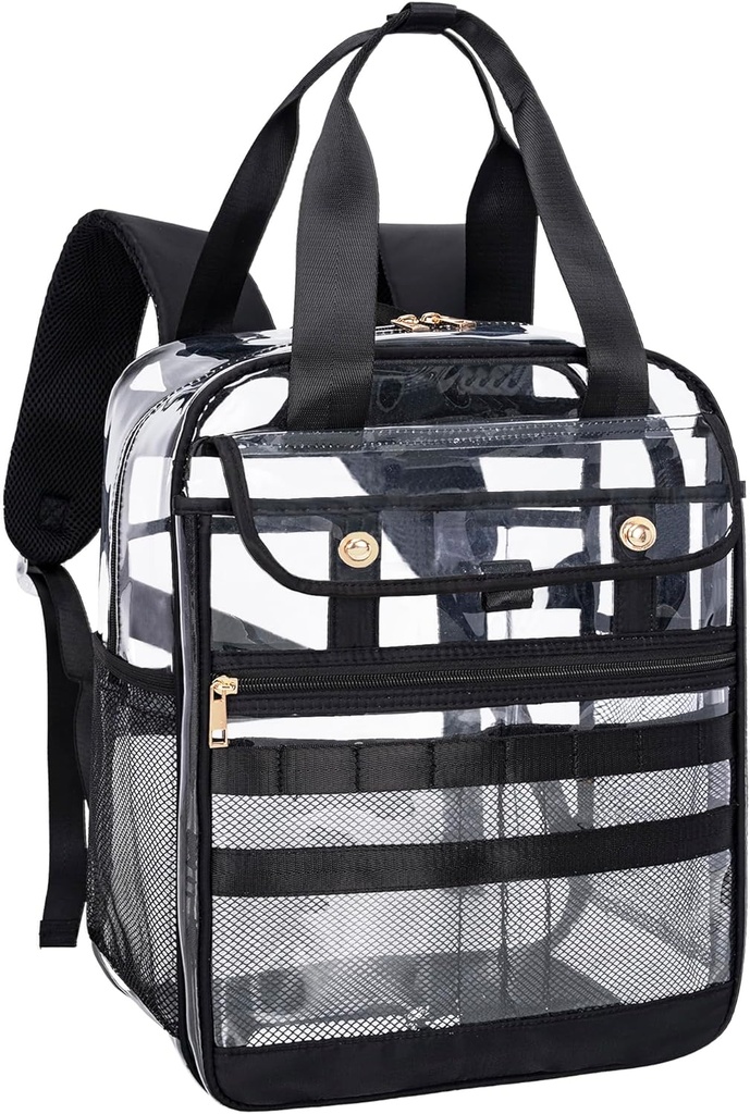Rucsac transparent PVC transparent, buzunar multiplu mare pentru lucru și călătorie (negru)