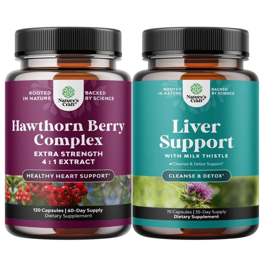 Naturas Craft Bundle de extra Putere Capsulele Hawthorn Berry - Suplimentul pentru sanatatea inimii si ficat Cleanse Detox & Formula de reparare - Suplimentul pentru suport pentru ficat de plante