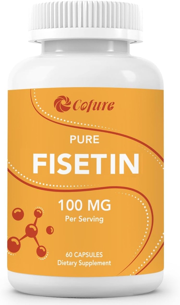 Fisetin Suplimente, 100 mg de Flavonoid Bioactiv Natural, Trust 98% Pur, Suport pentru imbatranire, Non-GMO, Gluten-Free, 60 capsule, 60 Serviri