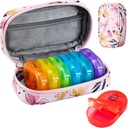 Serfeymi Weekly Travel Pill Organizator 2 Times A Day AM PM Upgraded Rainbow Pill Box 7 Ziua cu Portabil Zipper PU Pilula din piele, Medicina Organizator pentru pastile, vitamine, uleiuri de pește - roz 03