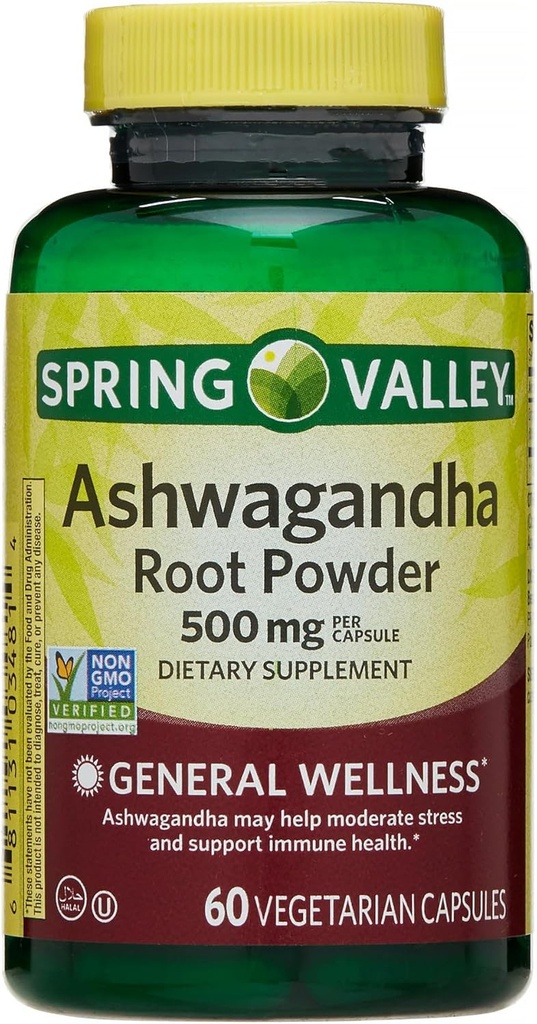 IKJ Ashwagandha Root Powder General Wellness Supliment alimentar Capsule vegetariene, 500 mg, 60 Conte