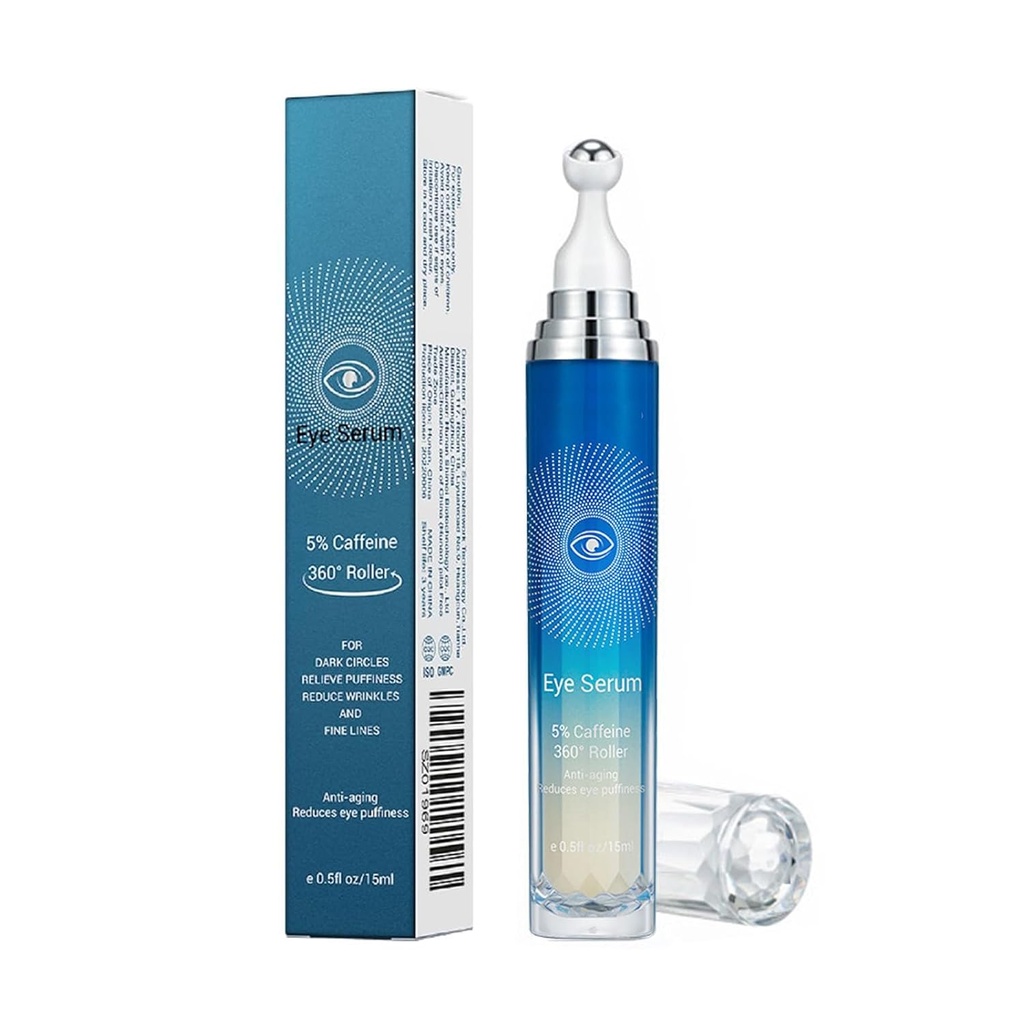 5% Cafeina ochi Ser, Anti-Aging sub ochi Roller Cream pentru cercuri întunecate Puffiness riduri și linii fine, coreeană EyeCare Cream cu 360° Massage Ball, EyeBags Tratamentul pentru bărbați și femei