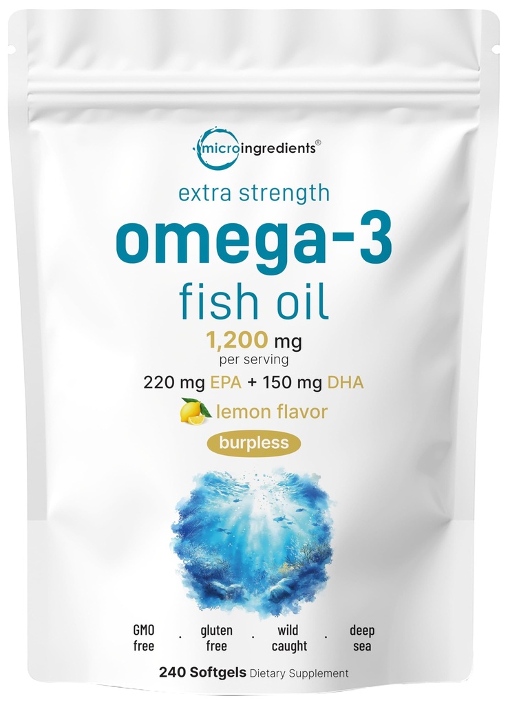Micro Ingrediente Extra Putere Omega 3 Suplimente ulei de pește 1200 mg Per Servire, 240 Softgels 