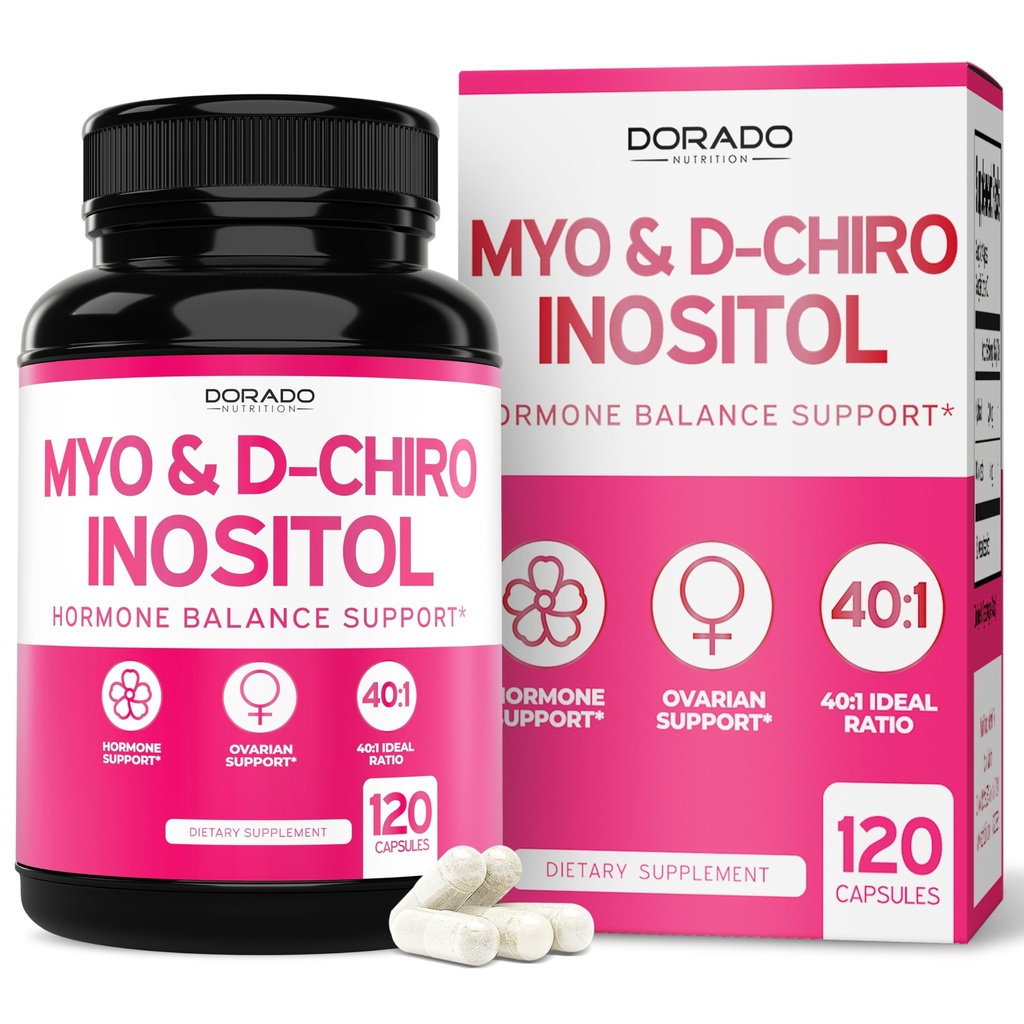 Myo-Inositol & D-Chiro Inositol Supliment pentru femei (120 capsule, 2050 mg Per Serving Ideal 40:1 Ratio Myo Inositol) Echilibru de hormoni pentru femei - a treia parte testat, Vegan Safe & SUA Made - 120 Conte