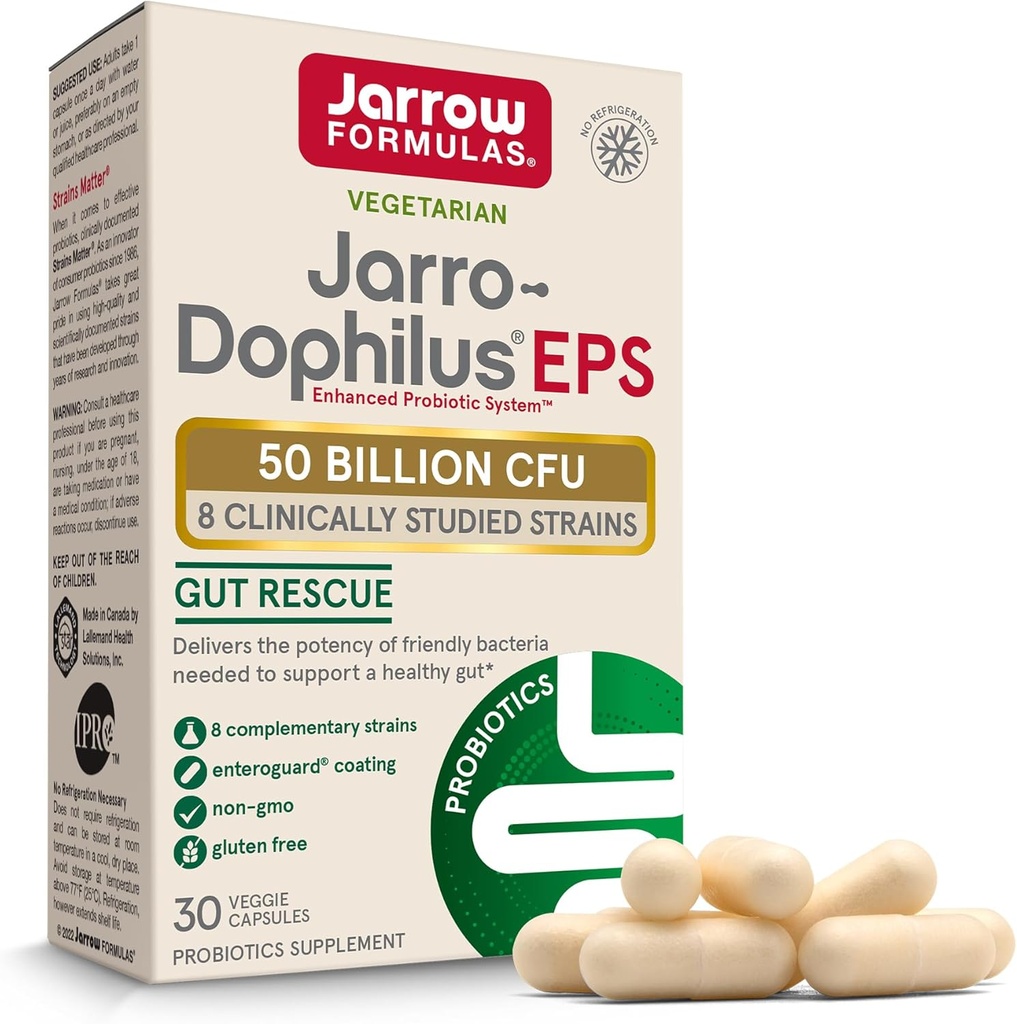 Jarrow Formulas Jarro-Dophilus EPS - 50 Miliarde Organisme Per Serving - 30 Enteric Counted Veggie Caps - Multi-Strain Probiotic - Intestinal & Immune Health - Până la 30 Serviri