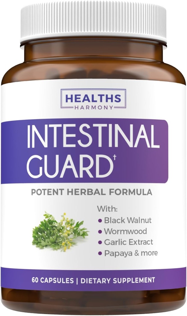 Garda intestinala (non-GMO) - Formula naturala potenta cu lemn de vierme, nuc negru, Goldenseal, PAU D'Arco, Clove, Usturoi, Mai mult - Toate într-un singur supliment - 60 capsule (Fără pastile)