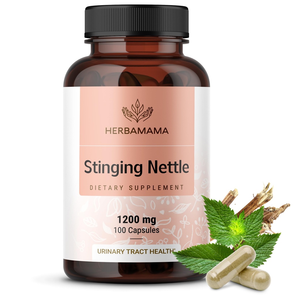 HerBAMAMA Stinging Nettle Capsule - 1200mg Stinging extract de rădăcină Nettle pentru suport Tract urinar - Vegan, non-GMO Urtica Dioica Supliment
