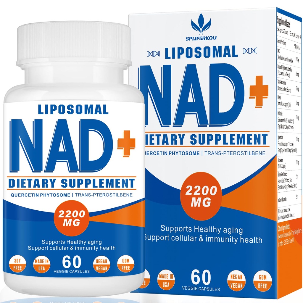 2200 mg NAD lipozomal Supliment - Îmbunătățește energia celulară și învechire Defese, 60 capsule