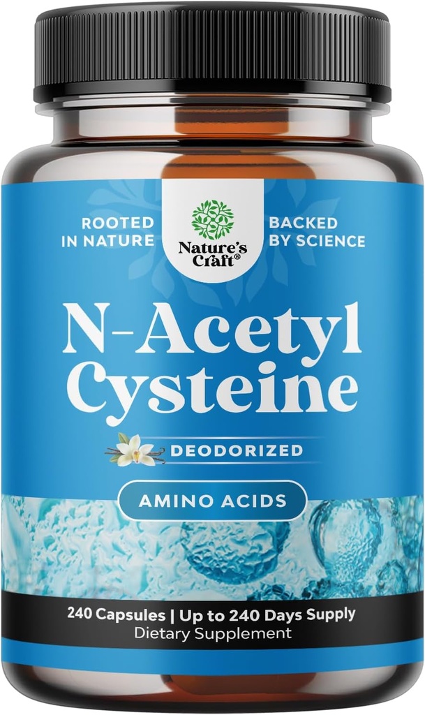 NAC Supliment N-Acetil Cysteine 600mg - Vegan mare absorbţie non-Smelly NAC 600 mg Capsule Glutatione Precursor pentru ficat Cleanse Detox & Reparaţii Plus Lung Health and Imunity Support (240ct)