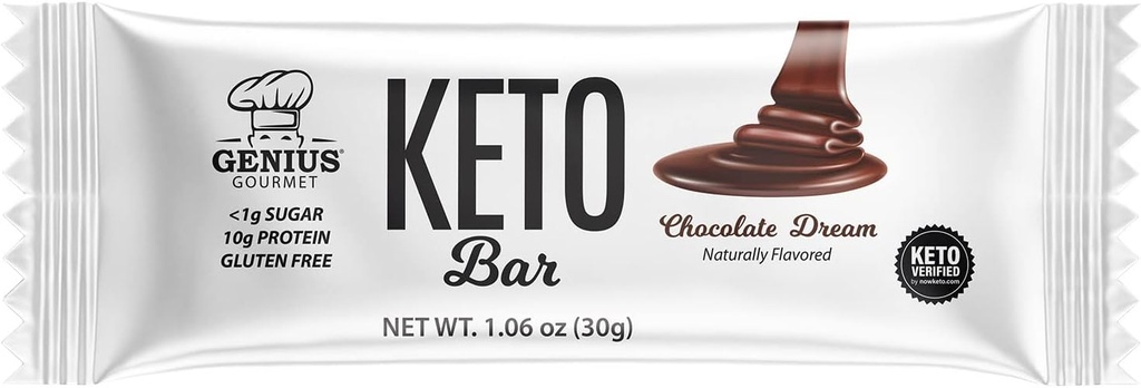 Genius Gourmet Gluten gratuit Keto Bar de proteine, ciocolata Keto Baruri, MCT-uri premium, carbohidrați mici, zahăr scăzut (Chocolate Dream, 12 Conte (Pachet de 1))