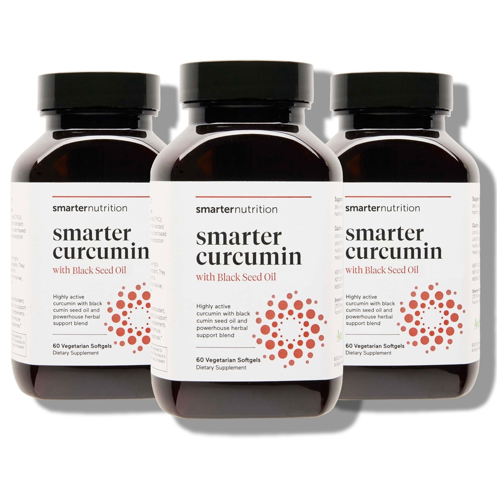 Nutriţie mai inteligentă Curcumin Softgels - Vegan mare absorbţie 400 mg supliment Curcumin Standardizat la 95% Tetrahidrocurcuminoide + Black Seed Oil & Ginger pentru comun & Immune Health - 180 Ct