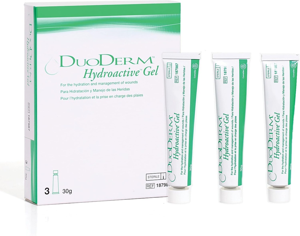 ConvaTec DuoDERM Hidroactive Steril Gel, 30 Grams Tube pentru Managementul Rănilor Parţiale şi Thickness, SIDA Debridere Autolitică, 187987, Cutie de 3 tuburi