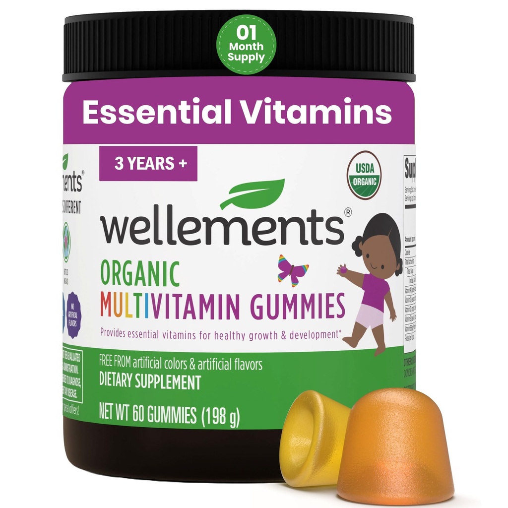 Wellements USDA Organic Kids Multivitamine Gummies 60 Ct (3+ Ani) 