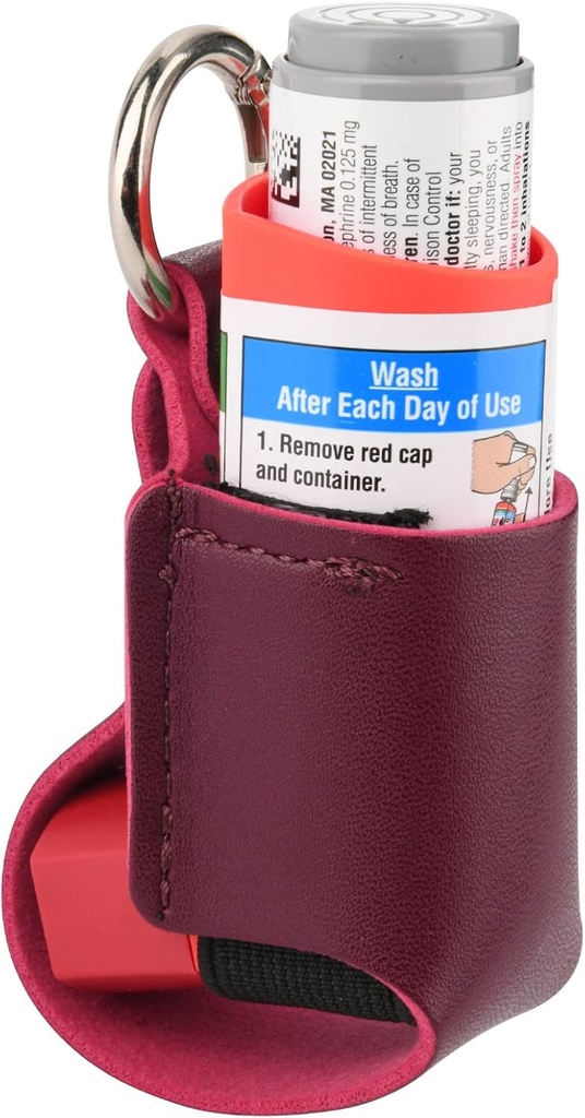 Beautyflier Astma Inhaler Holder, Durabil Microfiber Leather Travel Handy Inhalator Keychain Holder pentru copii și adulți, Inhalator Neincludet (Red)