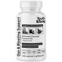 Pilulele de charcoal activat Tineret & Tonic pentru Blooting și gaz Relief pentru Soothe Stomac și Digestive System Detox cu mentă și ulei de cocos organic, pentru bărbați și femei - 60 capsule lichide