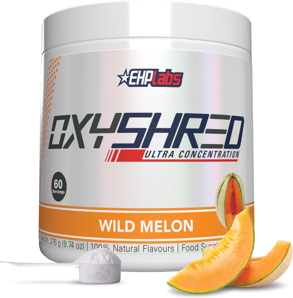 EHP Labs OxyShred Pre Pudră de antrenament și supliment de sfărâmare - Preworkout pulbere cu L Glutamina și Acetil L Carnitina, Energie Boost Drink - Wild Melon, 60 Serviri