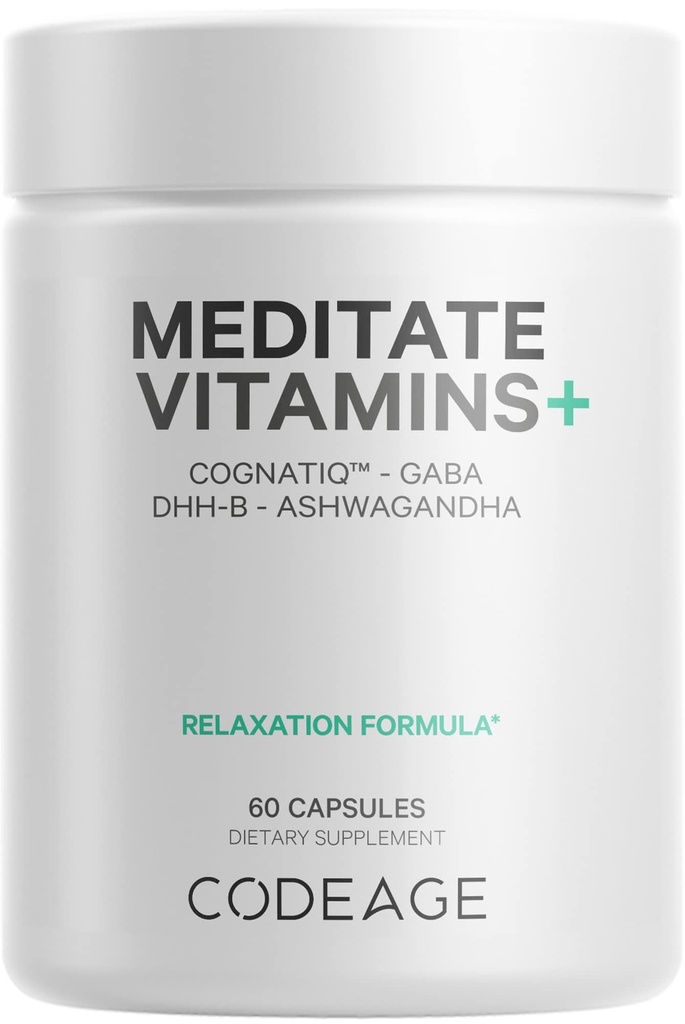 Codeage Meditatie Vitamine+ Supliment - CognatiQ, DHH-B, GABA, Ashwagandha, Ciuperci organice, Afine - BDNF Pastile Brain si Neuroproteine - Vegan, Non-GMO, Gluten-Free - 60 capsule