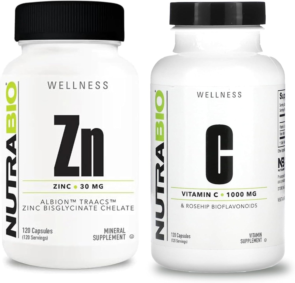 NutraBio zinc Chelat și vitamina C cu Rose HIPS Supliment Bundle 