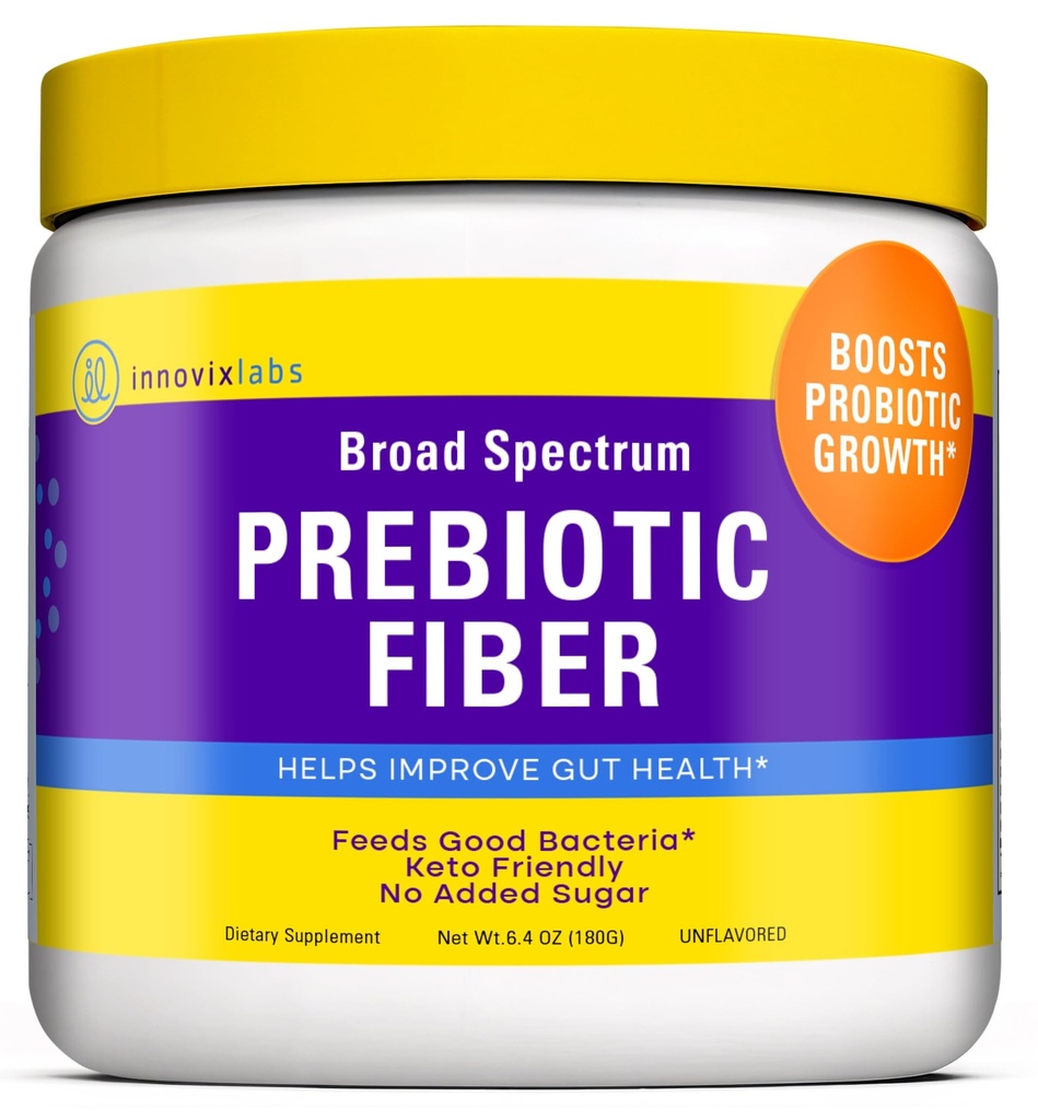 InnovixLabs Prebiotic Fiber Powder for Gut & Digestive Health, High Fiber Supplement for Women and Men with Chicory Root, FOS, Acacia, Inulin, Soluble & Insoluble Fiber, No Added Sugar, 30-Day Supply