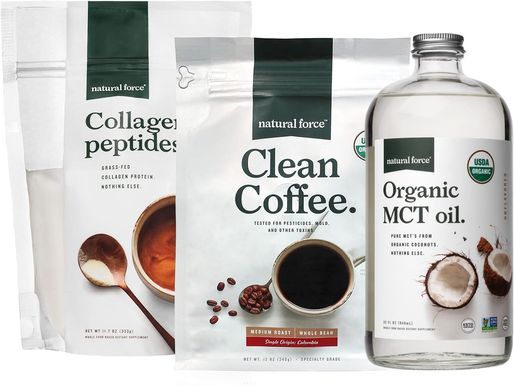 Force Natural Organic Clean Coffee + Colagen Peptides + Organic MCT Oil Bundle 