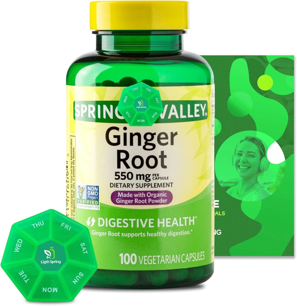 Rădăcină de ghimbir 550 mg, 100 capsule vegetariene cu vitamine și minerale exclusive Bundle - A to Z - Ghid mai bun Ligth&Spring